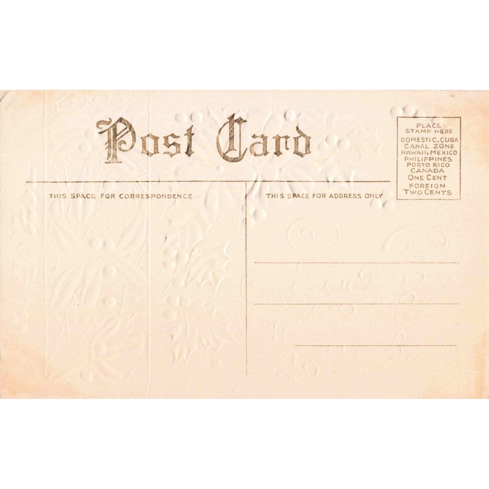 Antique Embossed Christmas Postcard Song of Gladness Holly Mistletoe Pink Roses - Picture 2 of 2